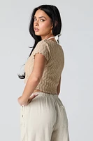 Crochet Front Tie Short Sleeve Cardigan