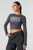 Seoul Graphic Long Sleeve Crop Top