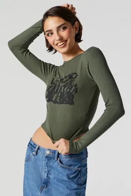 Ribbed Vintage Graphic Long Sleeve Top