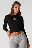 Cute Graphic Ribbed Long Sleeve Top