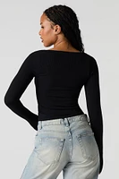 Seamless Ribbed Scoop Neck Long Sleeve Top