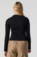 Seamless Ribbed Mock Neck Long Sleeve Top