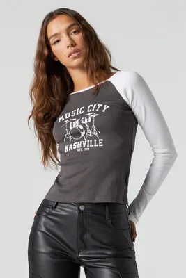 Music City Nashville Graphic Raglan Long Sleeve Top