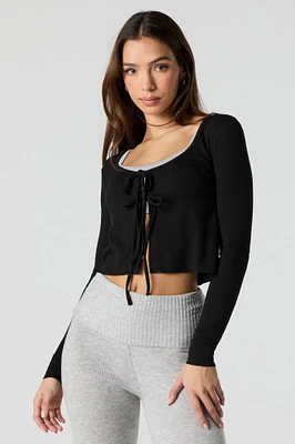 Pointelle Knit Tie Front Top