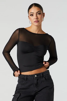 Contour Cinched Mesh Long Sleeve Top