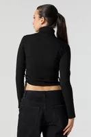 Ribbed Cinched Turtleneck Long Sleeve Top