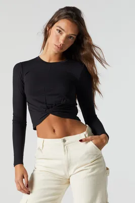 Front Knot Long Sleeve Top