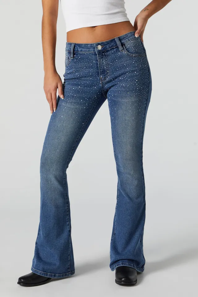 Sterling & Stitch High Rise Rhinestone Star Flare Jean - Women's