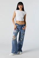 Low Rise Wide Leg Distressed Skater Jean