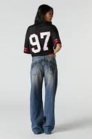 NYC Graphic Low Rise Wide Leg Skater Jean