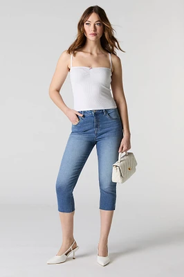 Denim Frayed Hem Capri