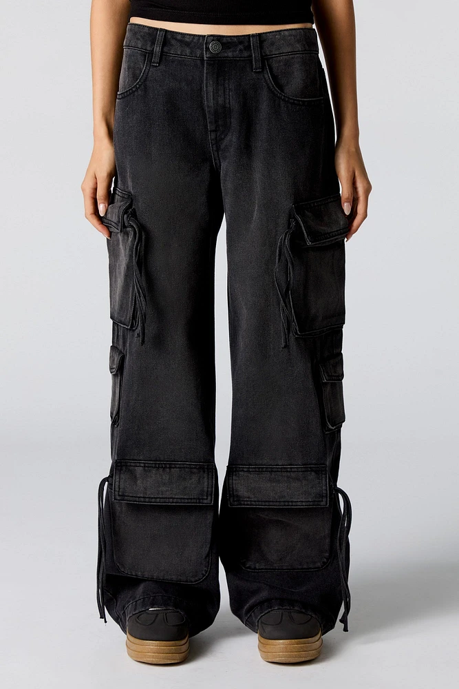 Multi Drawstring Wide Leg Cargo Jean