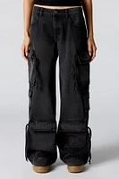 Multi Drawstring Wide Leg Cargo Jean