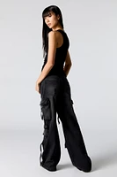 Multi Drawstring Wide Leg Cargo Jean