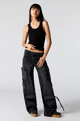 Multi Drawstring Wide Leg Cargo Jean