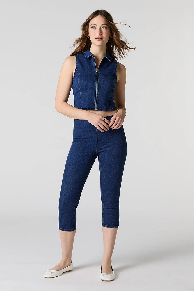 Capri en denim à taille élastique