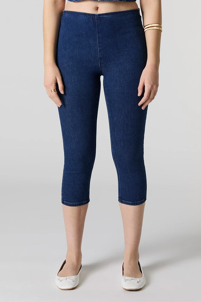 Capri en denim à taille élastique