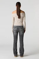 Double Buttoned Mid-Rise Bootcut Jean