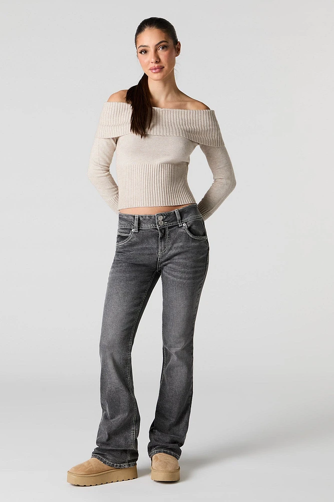 Double Buttoned Mid-Rise Bootcut Jean