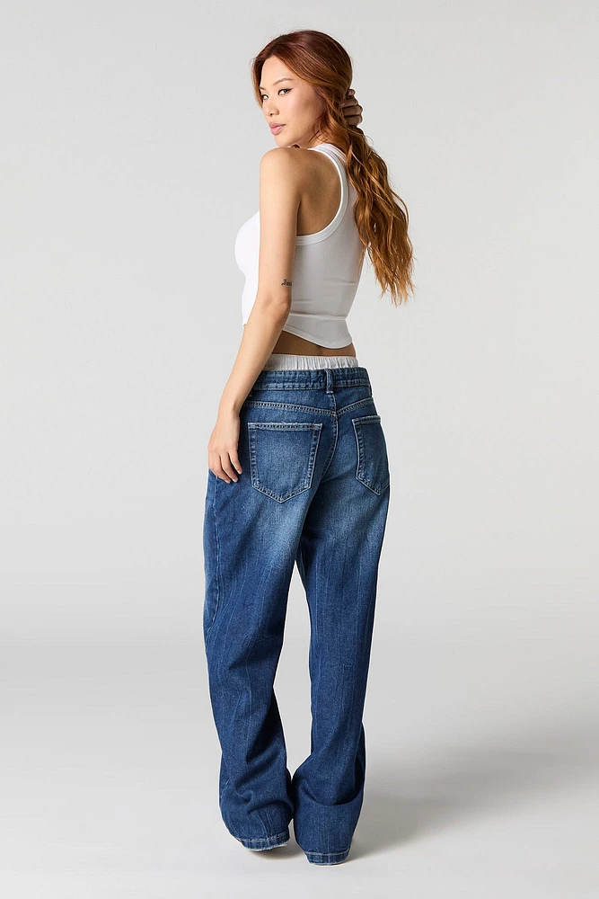 Double Waist Low Rise Baggy Leg Jean