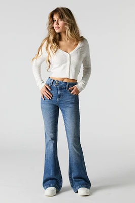 Vintage Wash Low Rise Double Button Flare Jean