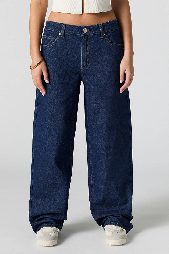 Dark Wash Low Rise Baggy Jean