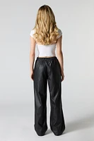 Pantalon à jambe large en similicuir avec taille coulissante