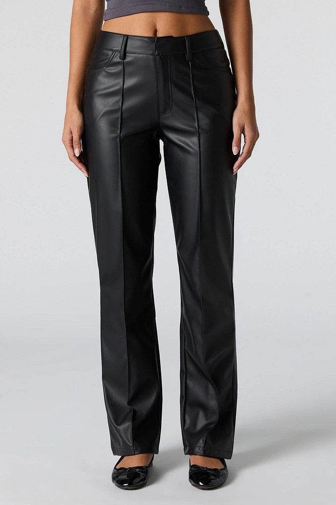 Faux Leather Exposed Seam Straight Leg Pant