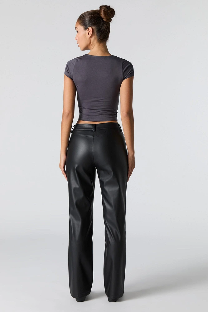 Faux Leather Exposed Seam Straight Leg Pant