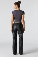 Faux Leather Exposed Seam Straight Leg Pant