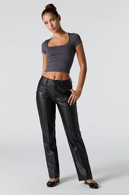 Faux Leather Exposed Seam Straight Leg Pant