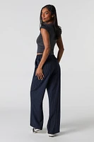 Pantalon habillé à jambe large et taille coulissante