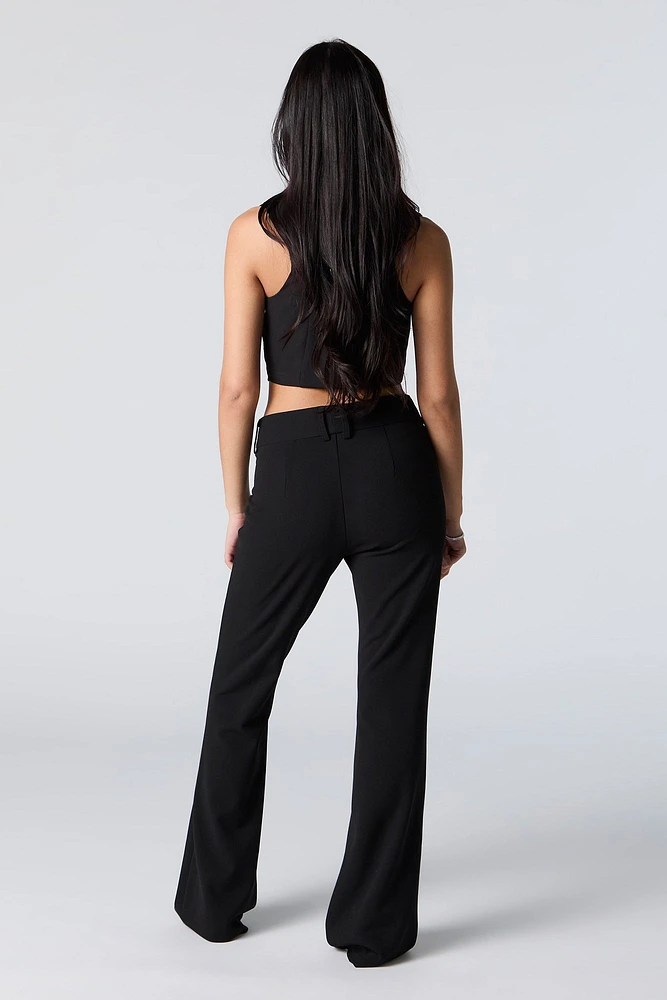 Crepe Mid Rise Flare Dress Pant