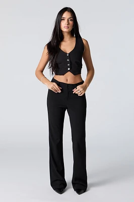 Crepe Mid Rise Flare Dress Pant