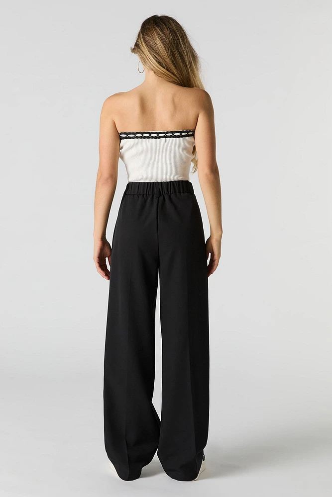 Elastic Waist Wide Leg Dress Pant