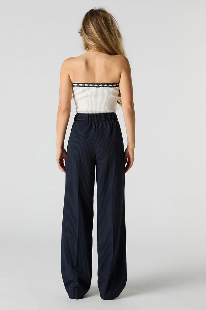 Pantalon habillé jambe large et taille élastique