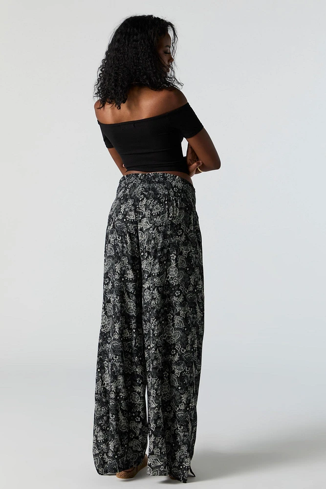 Abstract Print Smocked Palazzo Pant