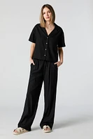 Linen Drawstring Straight Leg Pant