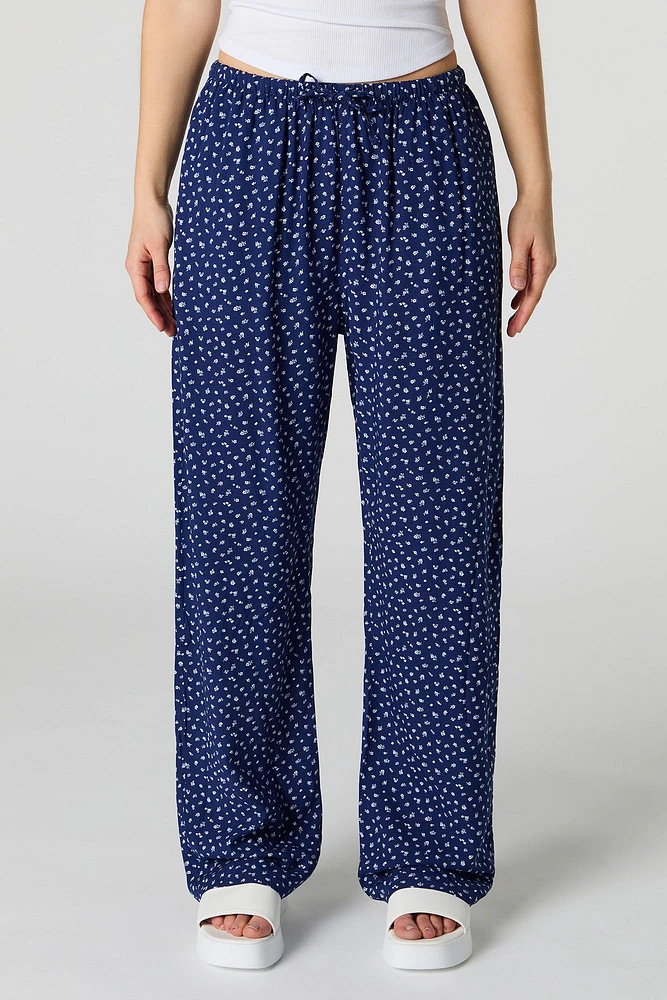 Printed Drawstring Wide Leg Pant