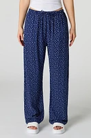 Printed Drawstring Wide Leg Pant