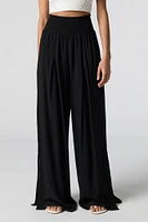 Smocked Waist Slit Palazzo Pant