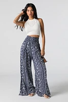 Smocked Waist Slit Palazzo Pant