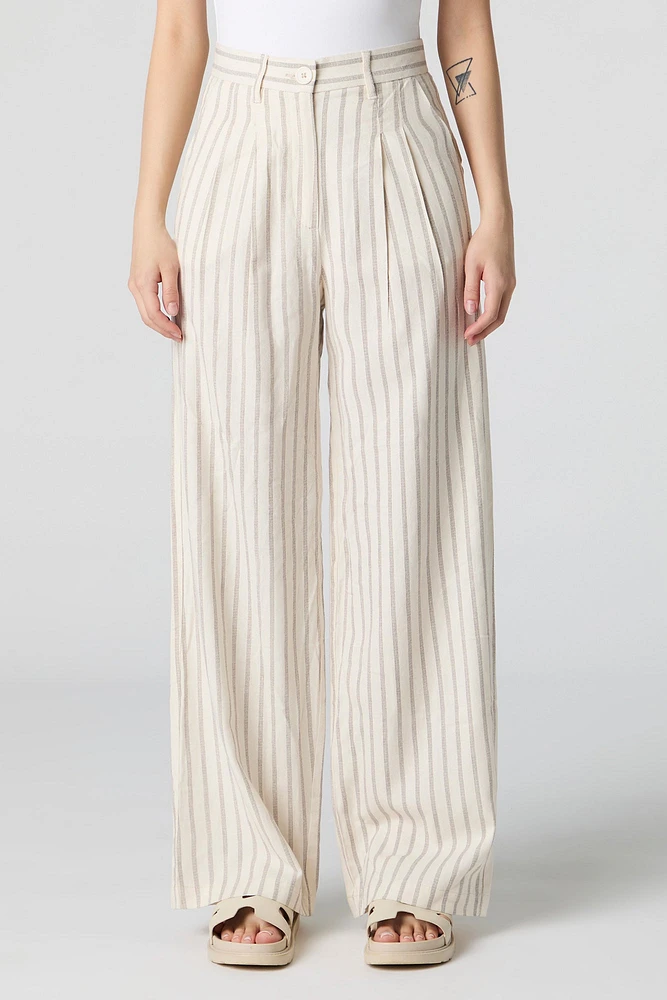Pantalon habillé plissé en mélange de lin