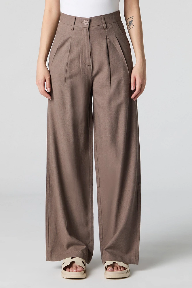 Linen-Blend Pleated Dress Pant