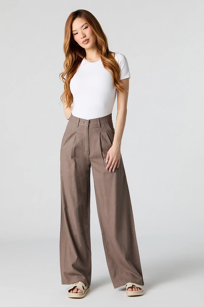 Linen-Blend Pleated Dress Pant