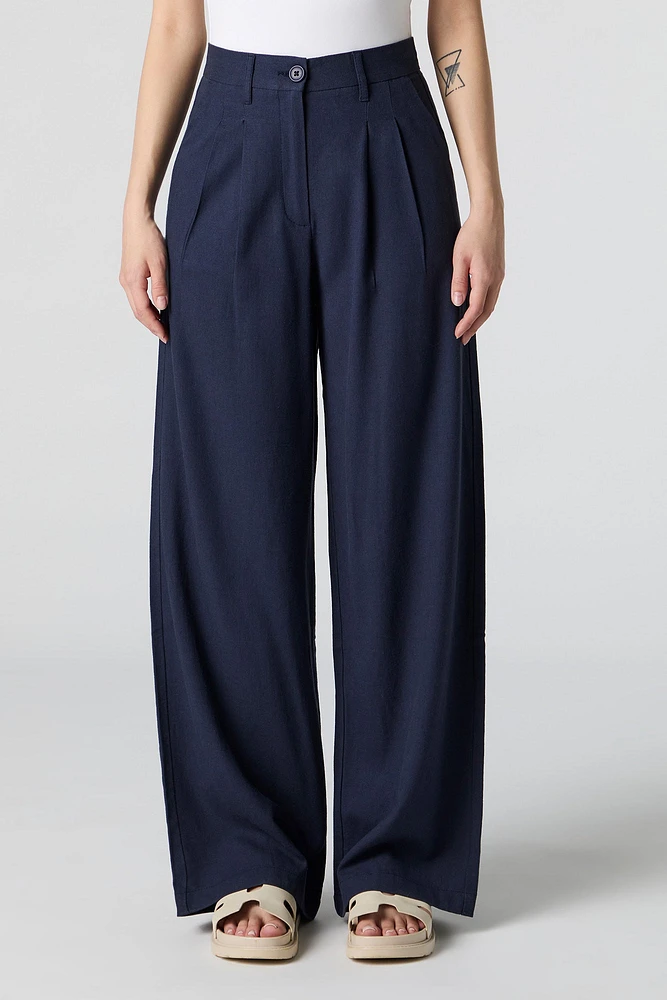 Pantalon habillé plissé en mélange de lin