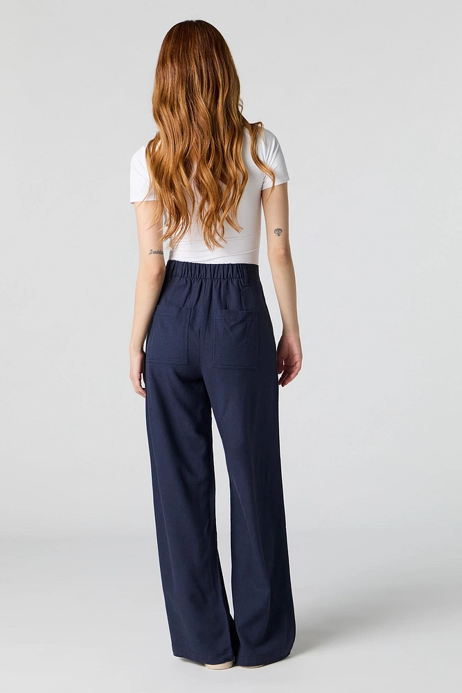 Pantalon habillé plissé en mélange de lin