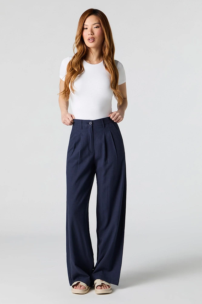 Pantalon habillé plissé en mélange de lin