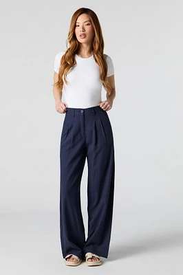 Pantalon habillé plissé en mélange de lin