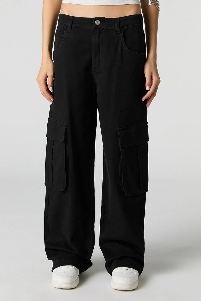 Jean à taille basse cargo baggy en denim extensible